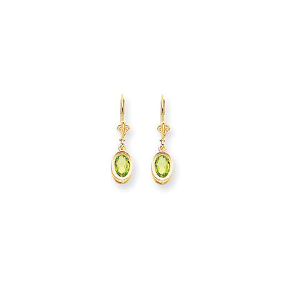 14k Yellow Gold 7x5mm Oval Peridot Checker leverback Earrings XLB106PC