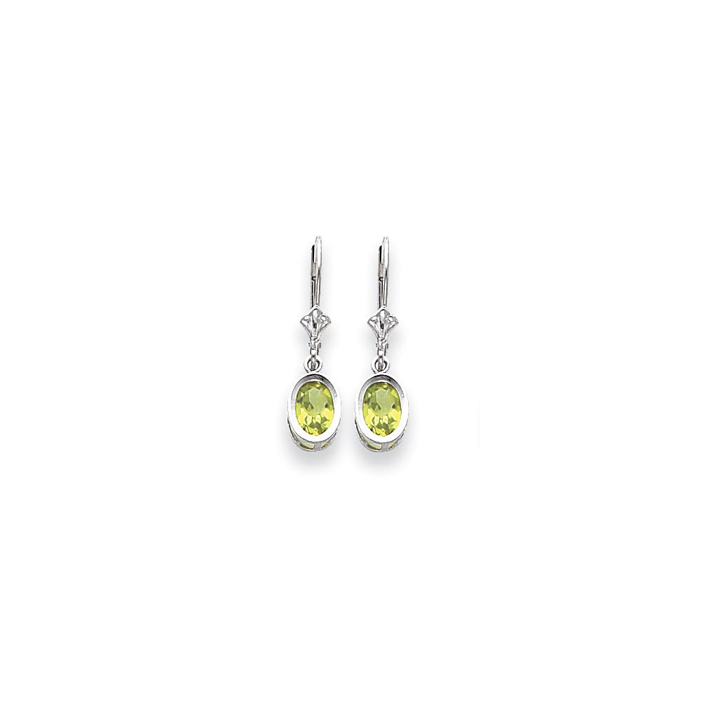 14k White Gold 7x5mm Oval Peridot Checker leverback Earrings XLB106WPC