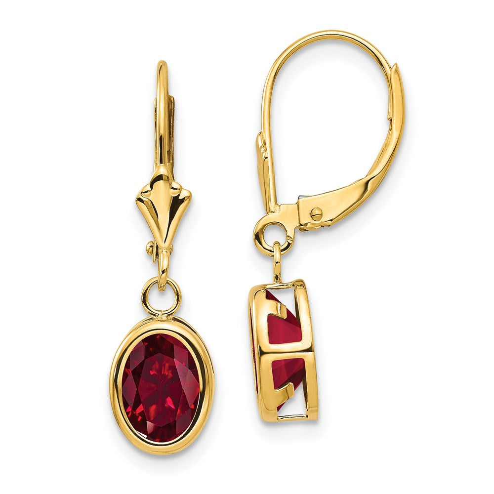 14k Yellow Gold 8x6mm Oval Created Ruby Leverback Earrings XLB107CR