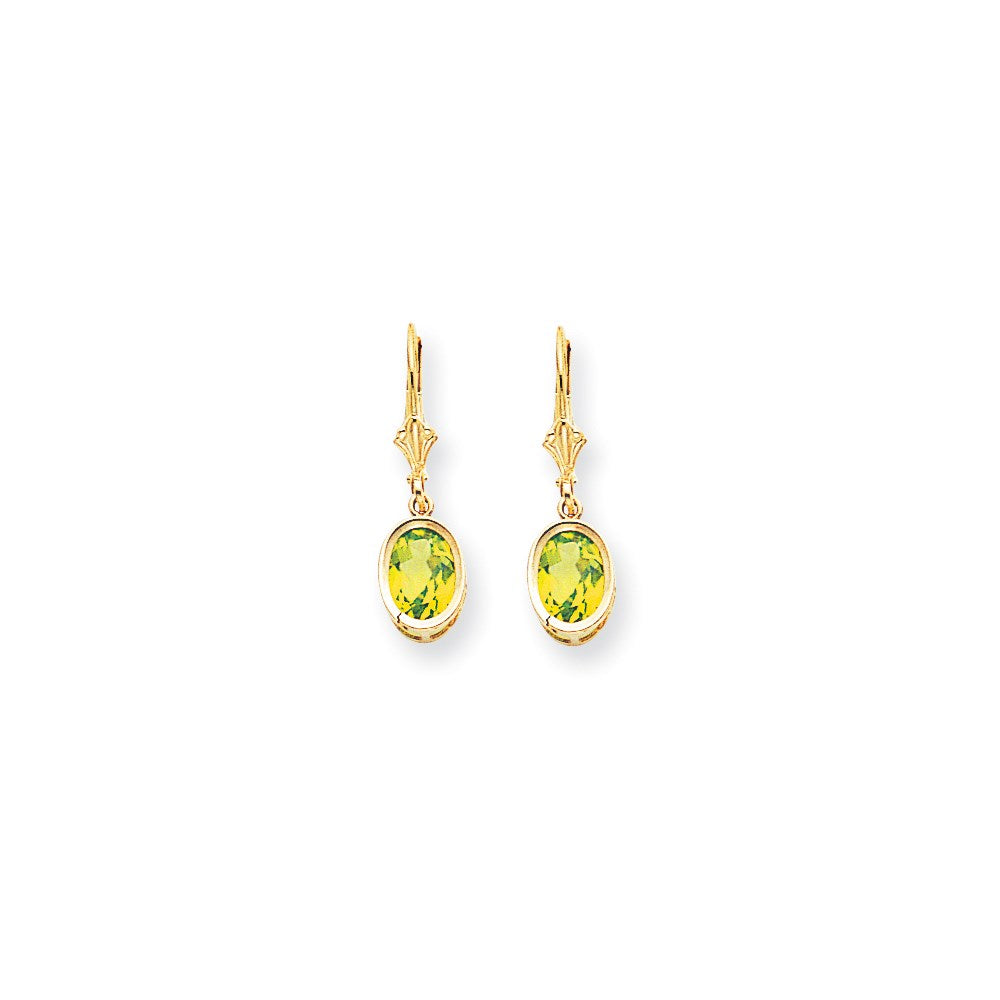 14k Yellow Gold 8x6mm Oval Peridot Checker leverback Earrings XLB107PC
