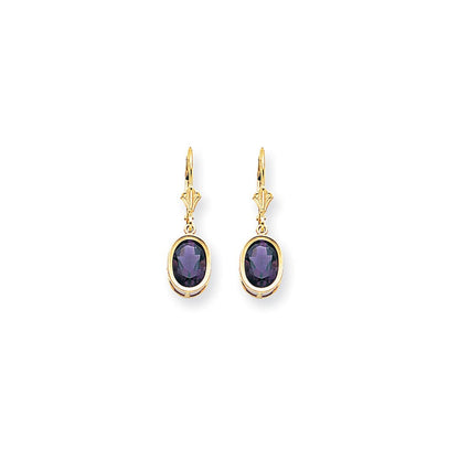 14k Yellow Gold 9x7mm Oval Amethyst Checker leverback Earrings XLB108AC