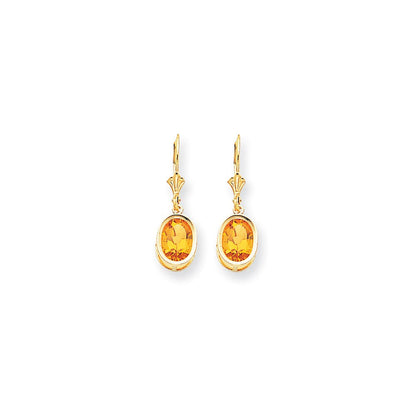 14k Yellow Gold 9x7mm Oval Citrine Leverback Earrings XLB108CI