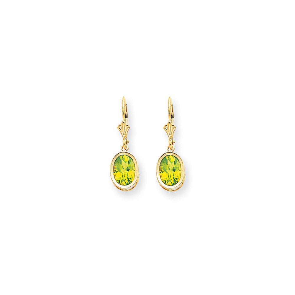 14k Yellow Gold 9x7mm Oval Peridot Leverback Earrings XLB108PE