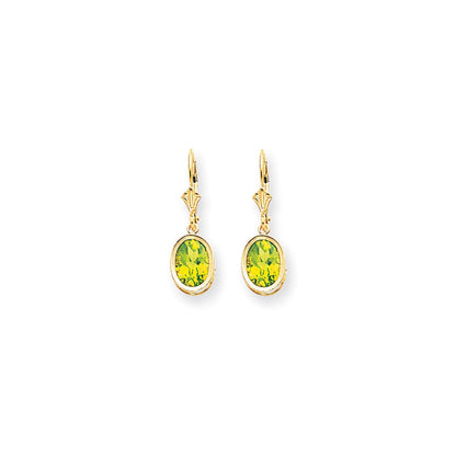14k Yellow Gold 9x7mm Oval Peridot Leverback Earrings XLB108PE
