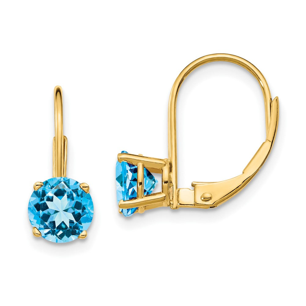 14k Yellow Gold 6mm Blue Topaz Leverback Earrings XLB112BT