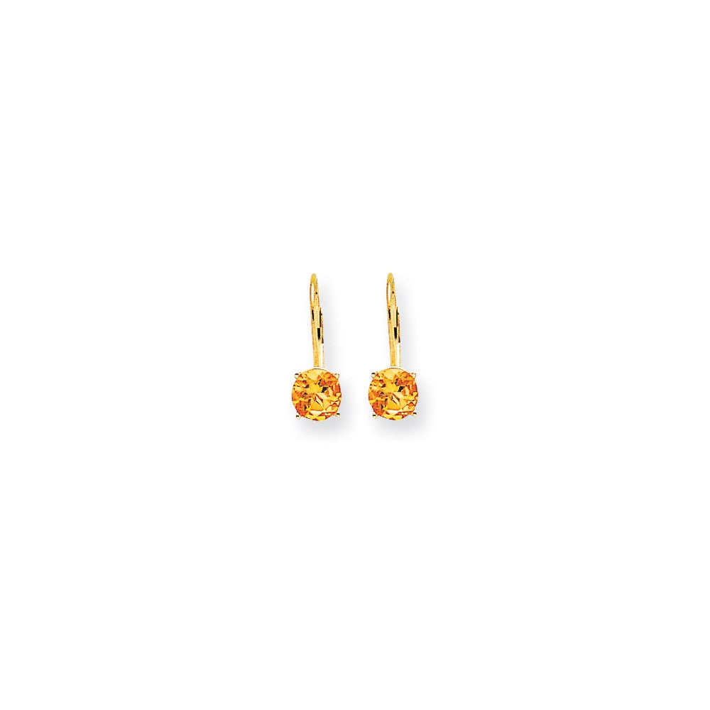 14k Yellow Gold 6mm Citrine Checker leverback Earrings XLB112CC