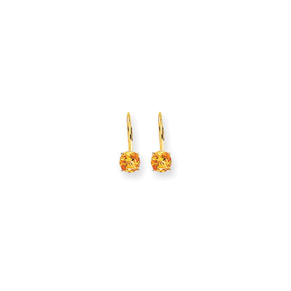 14k Yellow Gold 6mm Citrine Checker leverback Earrings XLB112CC