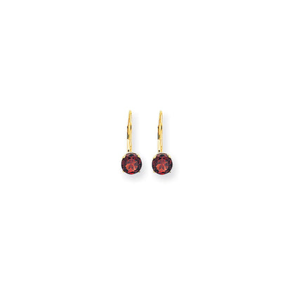 14k Yellow Gold 6mm Garnet Checker leverback Earrings XLB112GC