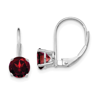 14k White Gold 6mm Garnet Leverback Earrings XLB112WGA