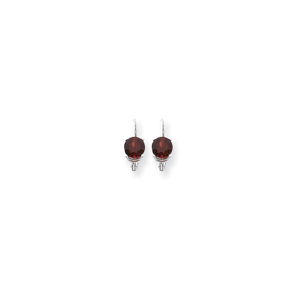 14k White Gold 6mm Garnet Checker leverback Earrings XLB112WGC