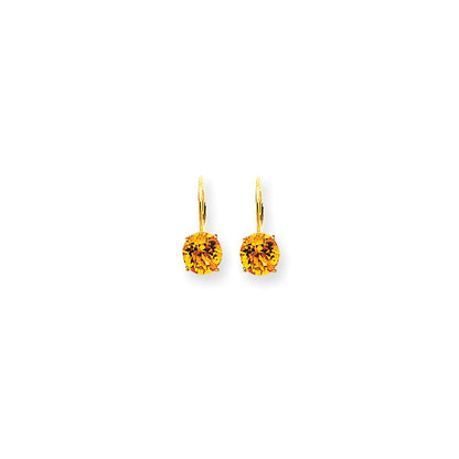 14k Yellow Gold 7mm Citrine Checker leverback Earrings XLB113CC