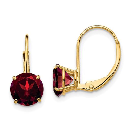 14k Yellow Gold Garnet Round Leverback Earrings XLB113GA