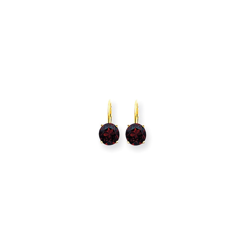 14k Yellow Gold 7mm Garnet Checker leverback Earrings XLB113GC