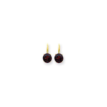 14k Yellow Gold 7mm Garnet Checker leverback Earrings XLB113GC
