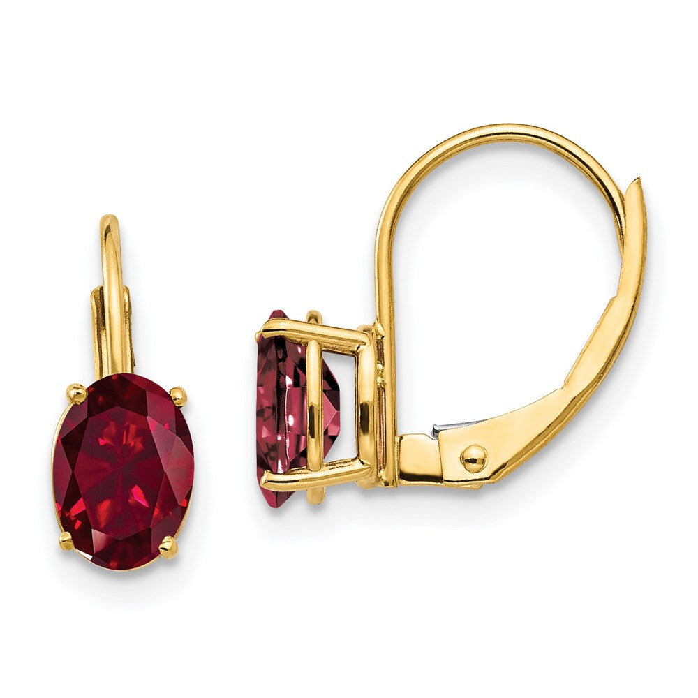 14k Yellow Gold 7x5mm Oval Created Ruby leverback Earrings XLB115CR