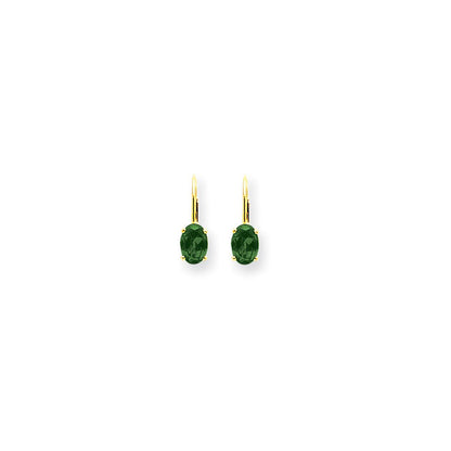 14k Yellow Gold 7x5mm Oval Emerald leverback Earrings XLB115E