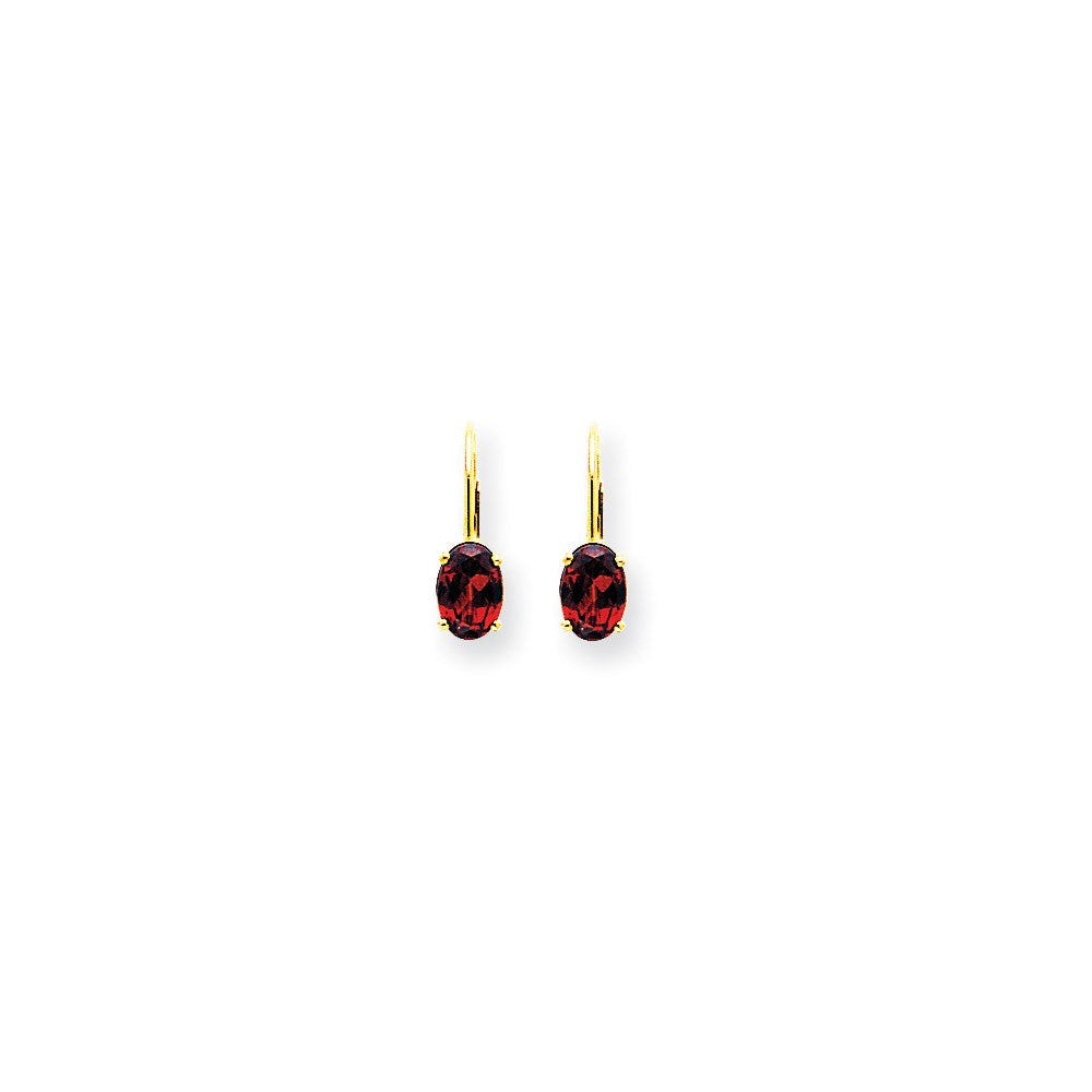 14k Yellow Gold 7x5mm Oval Garnet Checker leverback Earrings XLB115GC