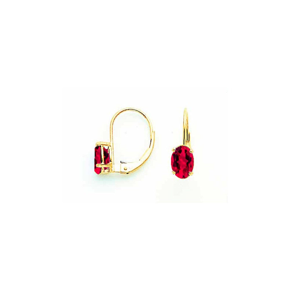 14k Yellow Gold 7x5mm Oval Ruby leverback Earrings XLB115R