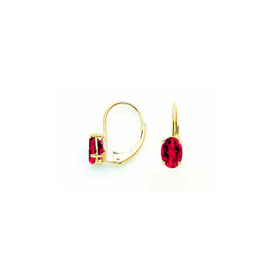 14k Yellow Gold 7x5mm Oval Ruby leverback Earrings XLB115R