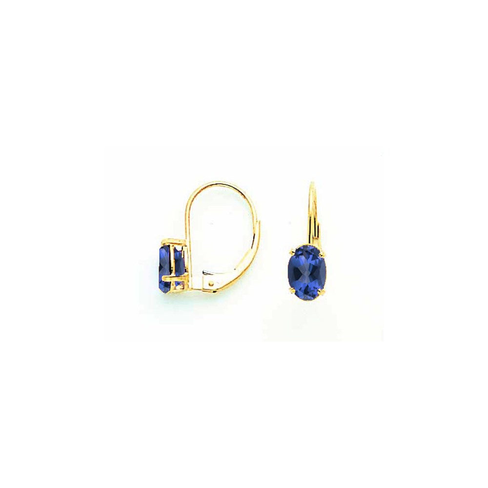 14k Yellow Gold 7x5mm Oval Sapphire leverback Earrings XLB115S