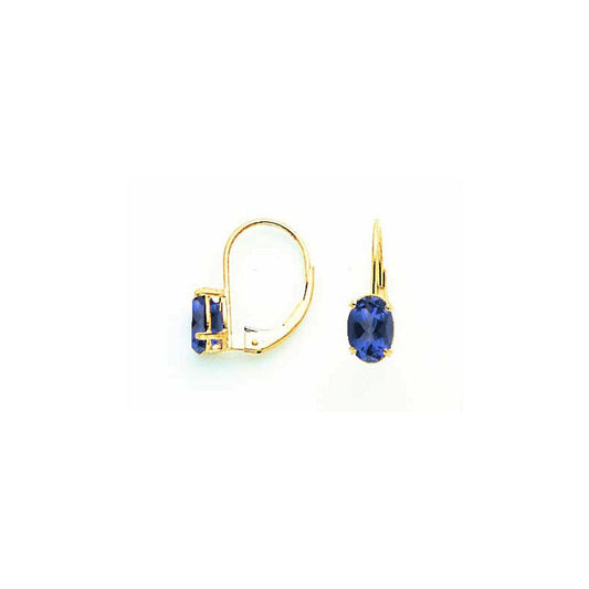 14k Yellow Gold 7x5mm Oval Sapphire leverback Earrings XLB115S