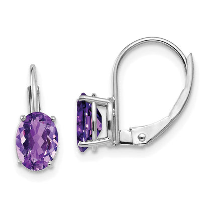 14k White Gold 7x5mm Oval Amethyst Leverback Earrings XLB115WAM
