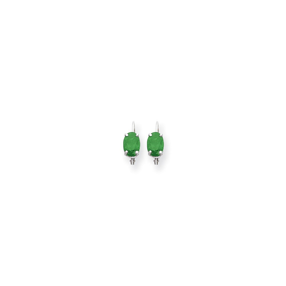 14k White Gold 7x5mm Oval Emerald leverback Earrings XLB115WE