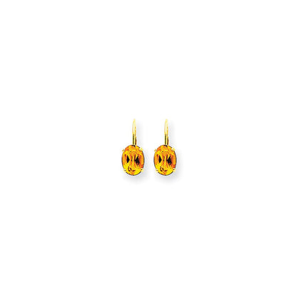 14k Yellow Gold 8x6mm Oval Citrine Checker leverback Earrings XLB116CC
