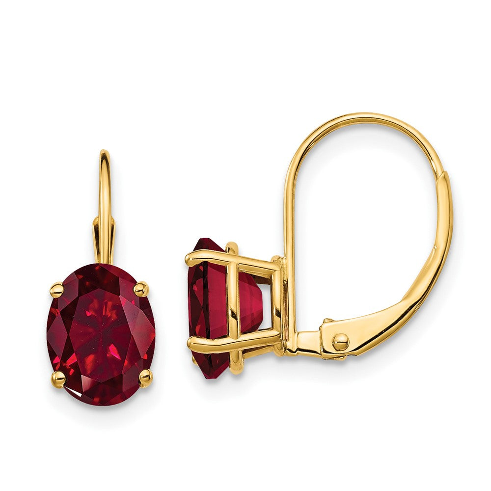 14k Yellow Gold 8x6mm Oval Created Ruby Leverback Earrings XLB116CR