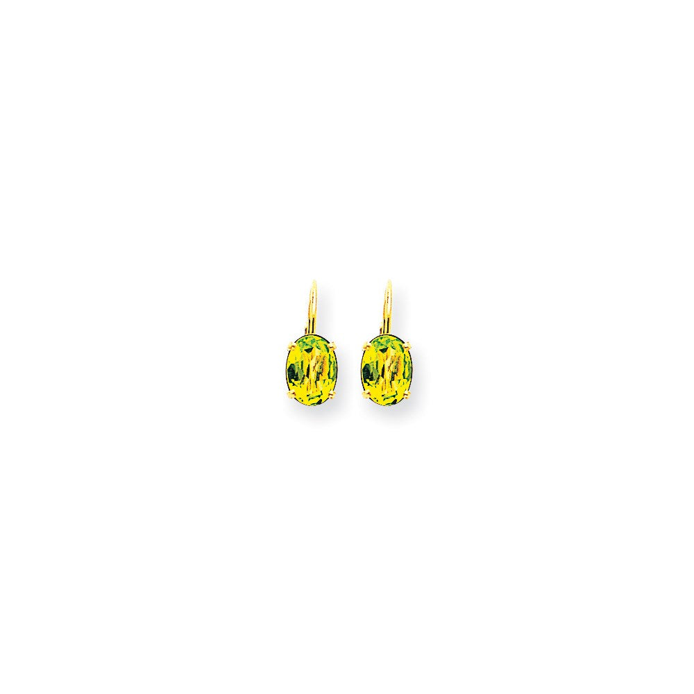 14k Yellow Gold 8x6mm Oval Peridot Checker leverback Earrings XLB116PC