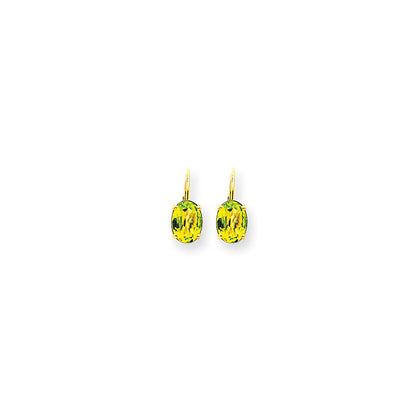 14k Yellow Gold 8x6mm Oval Peridot Checker leverback Earrings XLB116PC