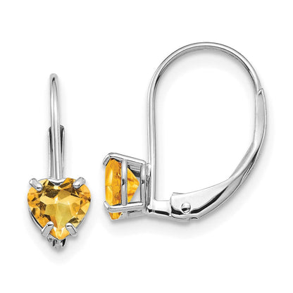 14k White Gold 5mm Heart Citrine Leverback Earrings XLB120WCI