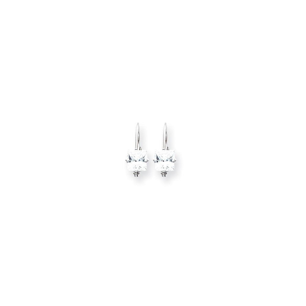 14k White Gold 5mm Princess Cut Cubic Zirconia Leverback Earring XLB121WCZ