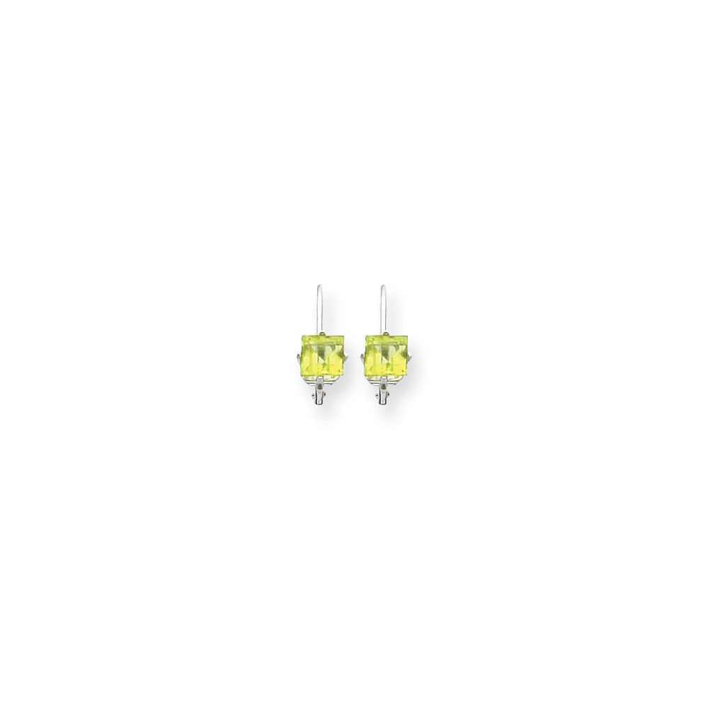 14k White Gold 5mm Princess Cut Peridot Leverback Earrings XLB121WPE
