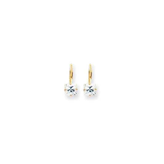 14k Yellow Gold 6mm Princess Cut Cubic Zirconia Leverback Earrings XLB122CZ