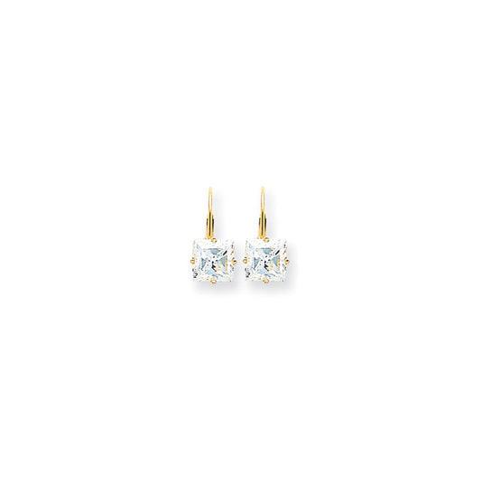 14k Yellow Gold 7mm Princess Cut Cubic Zirconia Leverback Earrings XLB123CZ