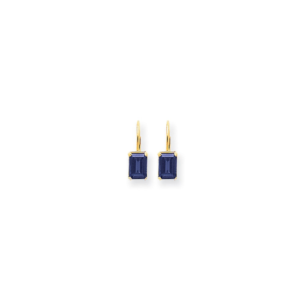 14k Yellow Gold 7x5mm Emerald Cut Sapphire Earrings XLB124S