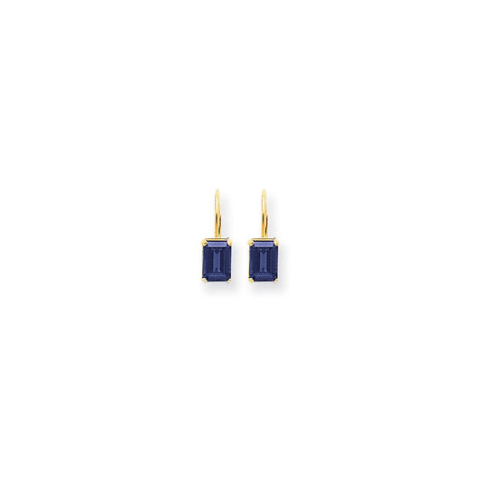 14k Yellow Gold 7x5mm Emerald Cut Sapphire Earrings XLB124S