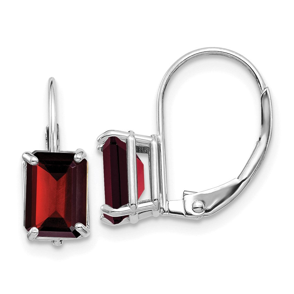 14k White Gold Emerald Cut Garnet Leverback Earrings XLB124WGA