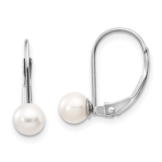 14k White Gold 5-6mm Round Freshwater Cultured Pearl Leverback Earrings XLBW55PL