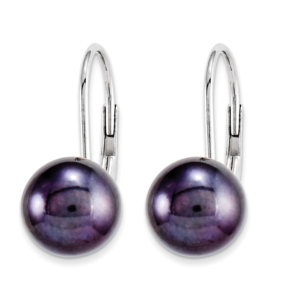 14k Yellow Gold Black FW Cultured Pearl leverback Earringss XLBW85BP