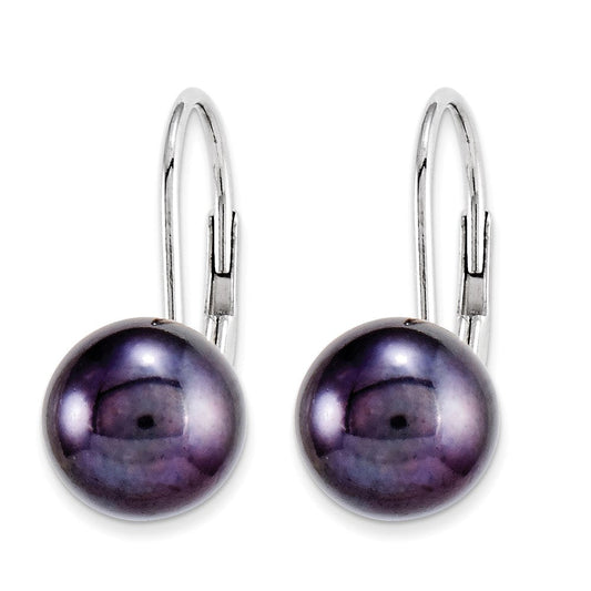 14k Yellow Gold Black FW Cultured Pearl leverback Earringss XLBW85BP