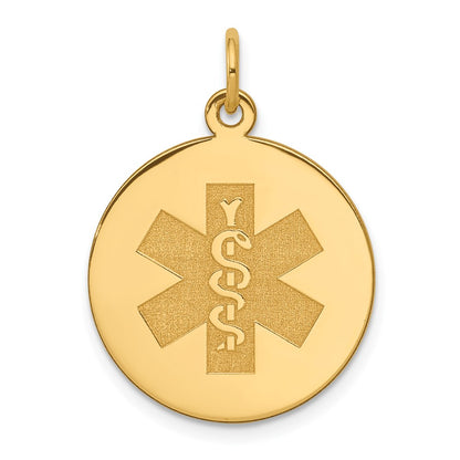 14k Yellow Gold Non-enameled Medical Jewelry Pendant