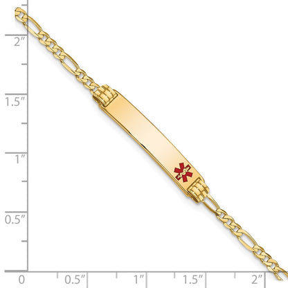 Solid 14K Yellow Gold Medical Red Enamel Figaro ID Bracelet