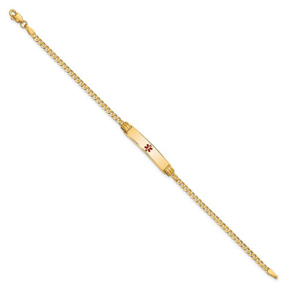 Solid 14K Yellow Gold Medical Red Enamel Curb Link ID Bracelet