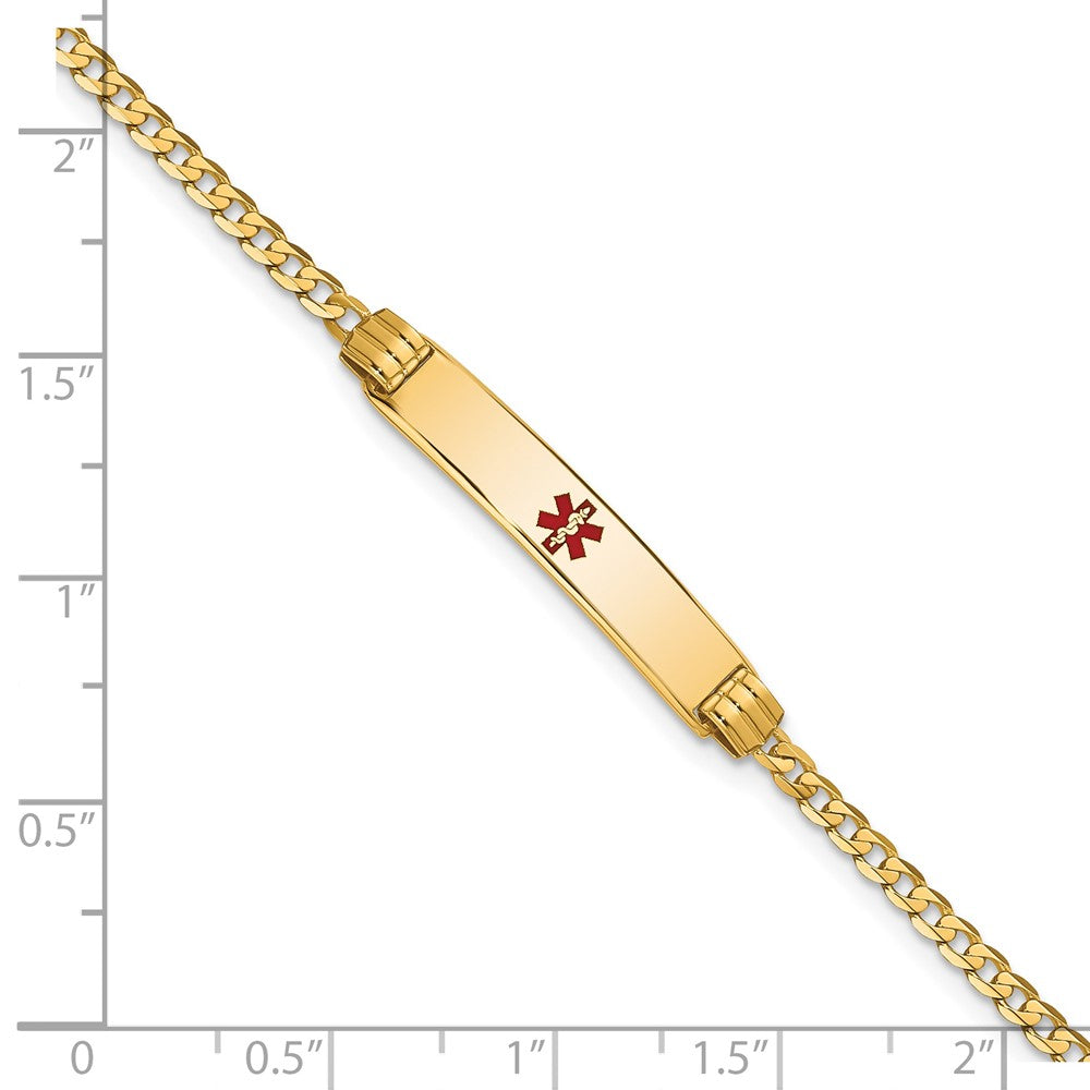 Solid 14K Yellow Gold Medical Red Enamel Curb Link ID Bracelet