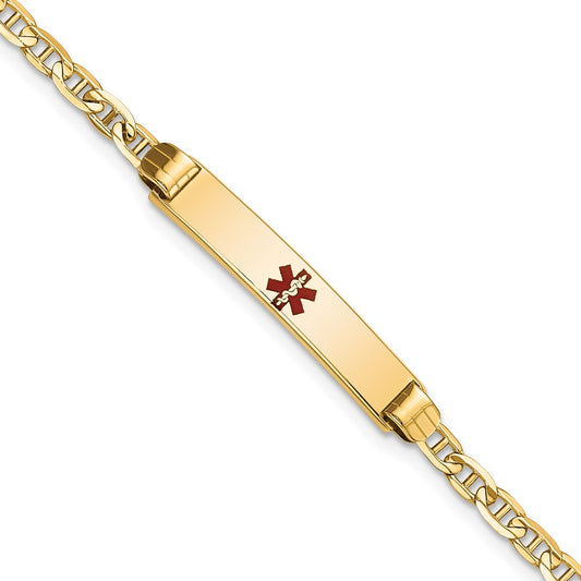 Solid 14K Yellow Gold Medical Red Enamel Anchor ID Bracelet