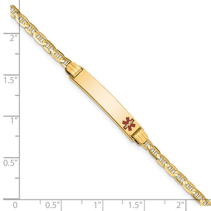 Solid 14K Yellow Gold Medical Red Enamel Anchor ID Bracelet