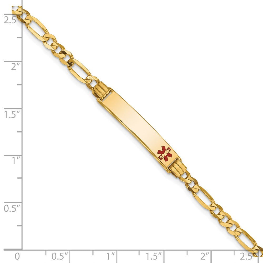 Solid 14K Yellow Gold Medical Red Enamel Figaro ID Bracelet