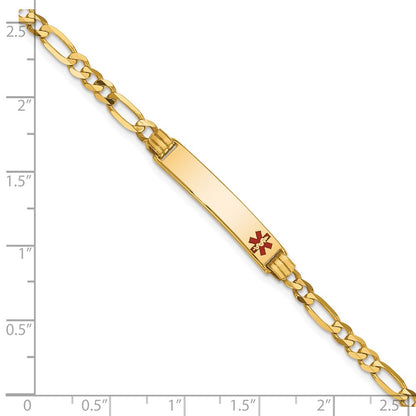 Solid 14K Yellow Gold Medical Red Enamel Figaro ID Bracelet